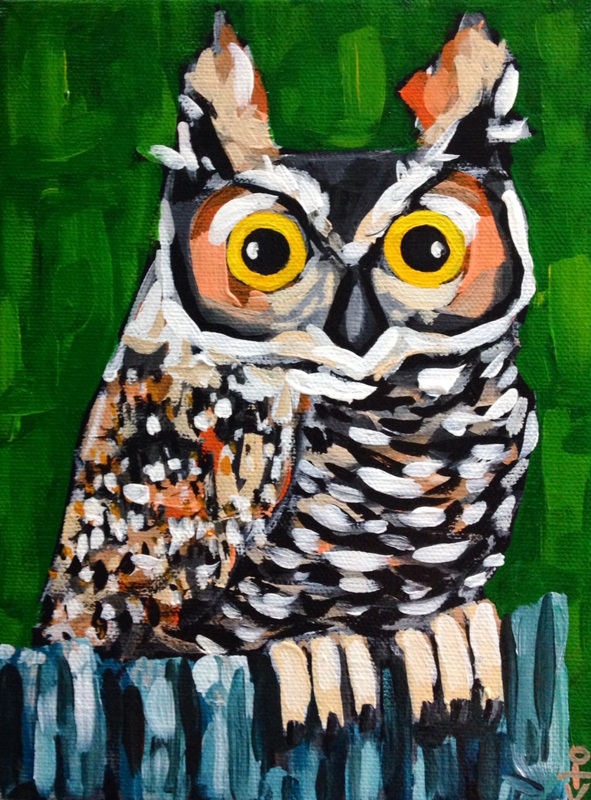 Great Horned Owl Bird Painting kto ART