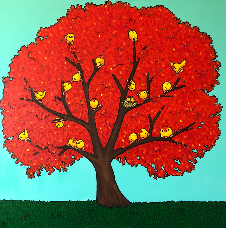 red tree birds painting karen obuhanych kto art hawaiiPicture