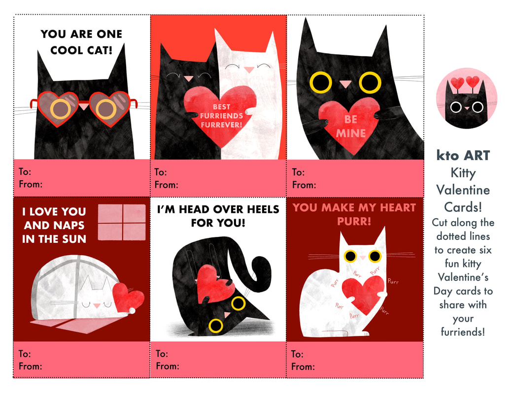 Valentines Day Cards Set, Kitty Valentines, Cat Valentines Cards, Cat Love, kto art, kto art cats